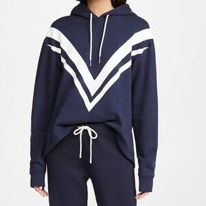 Tory Burch Sport French Terry Chevron Hoodie Sweatshirt, Navy & White - Small